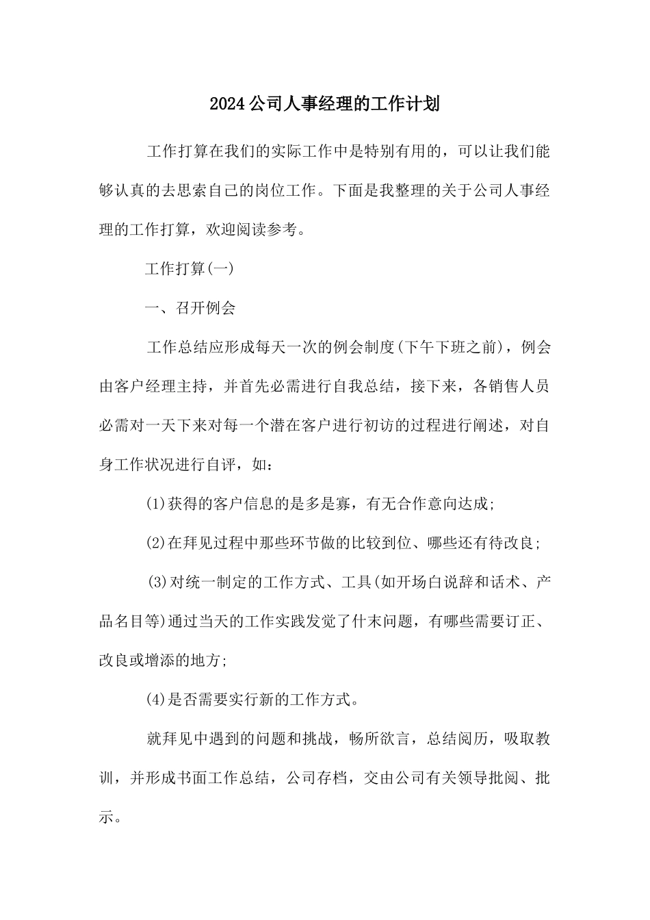 公司人事经理的工作计划_第1页