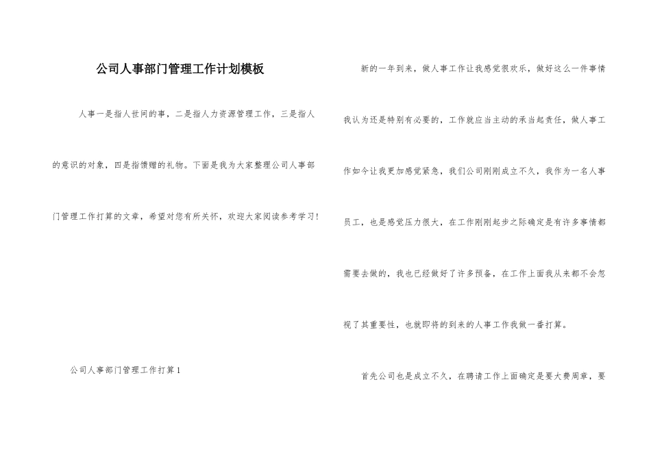 公司人事部门管理工作计划模板_第1页