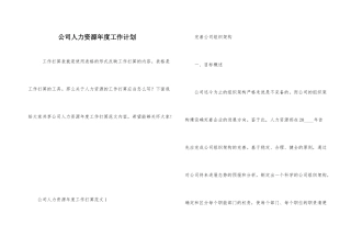 公司人力资源年度工作计划