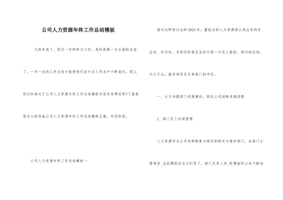 公司人力资源年终工作总结模板_第1页