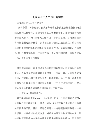 公司企业个人工作计划范例