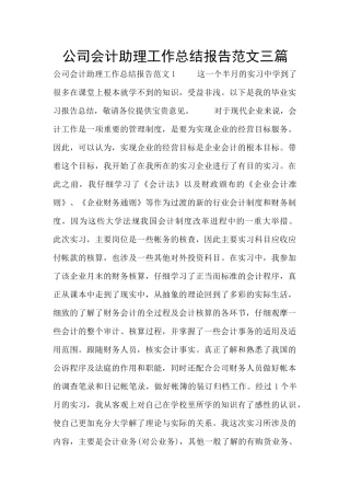 公司会计助理工作总结报告范文三篇