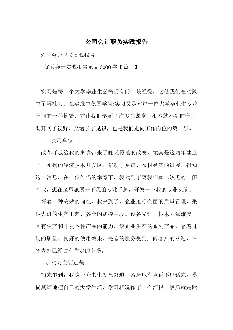 公司会计职员实践报告_第1页
