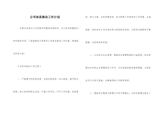 公司体系推进工作计划