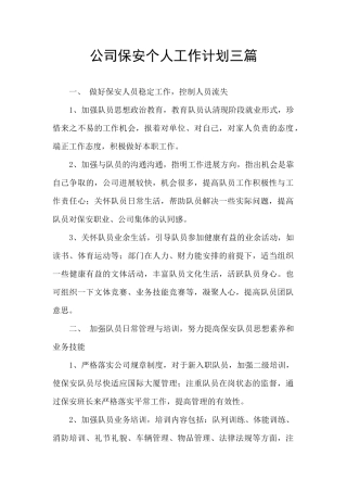 公司保安个人工作计划三篇