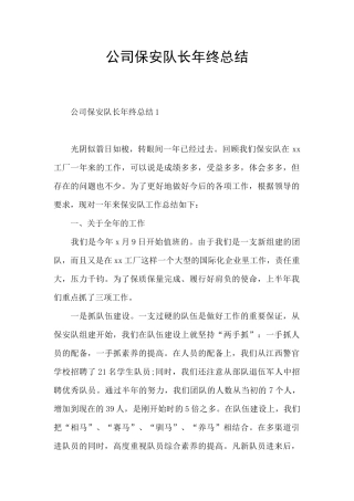公司保安队长年终总结