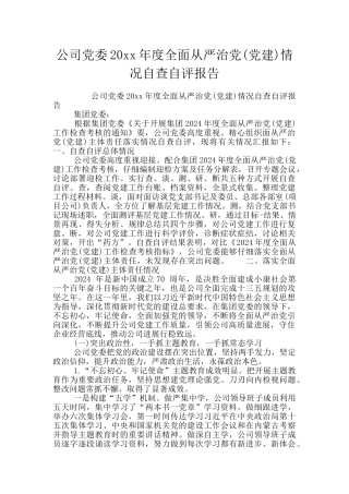 公司党委20xx年度全面从严治党情况自查自评报告
