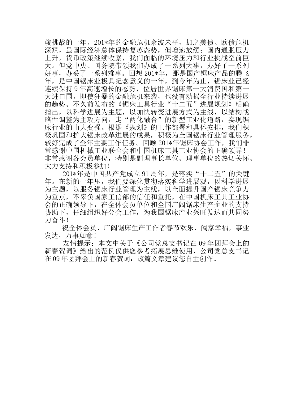 公司党总支书记在09年团拜会上新春贺词_第2页