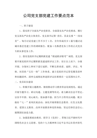 公司党支部党建工作要点范本