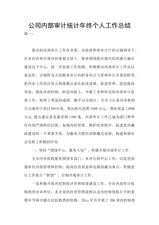 公司内部审计统计年终个人工作总结