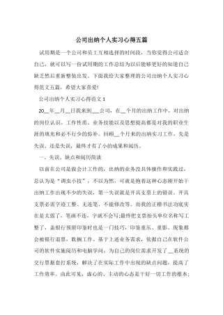 公司出纳个人实习心得五篇