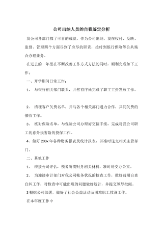 公司出纳人员的自我鉴定分析