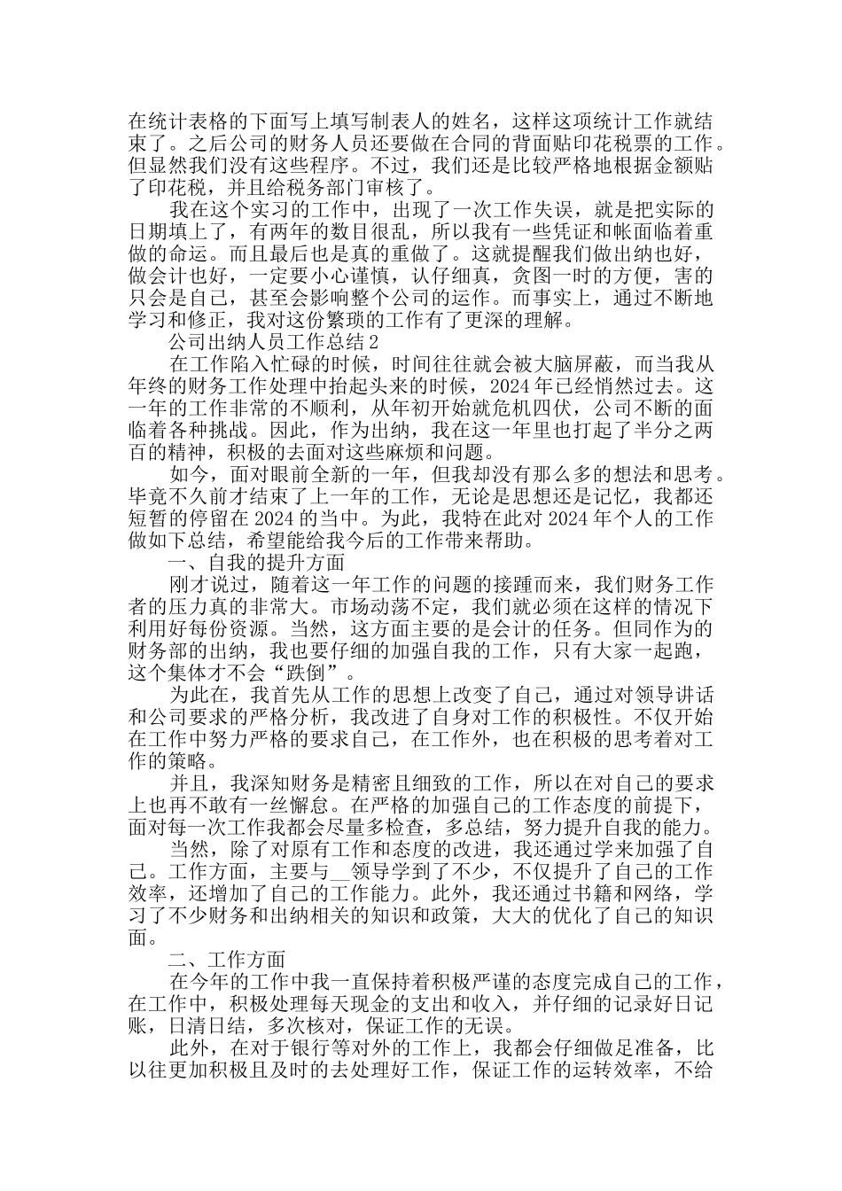 公司出纳人员工作总结五篇_第2页