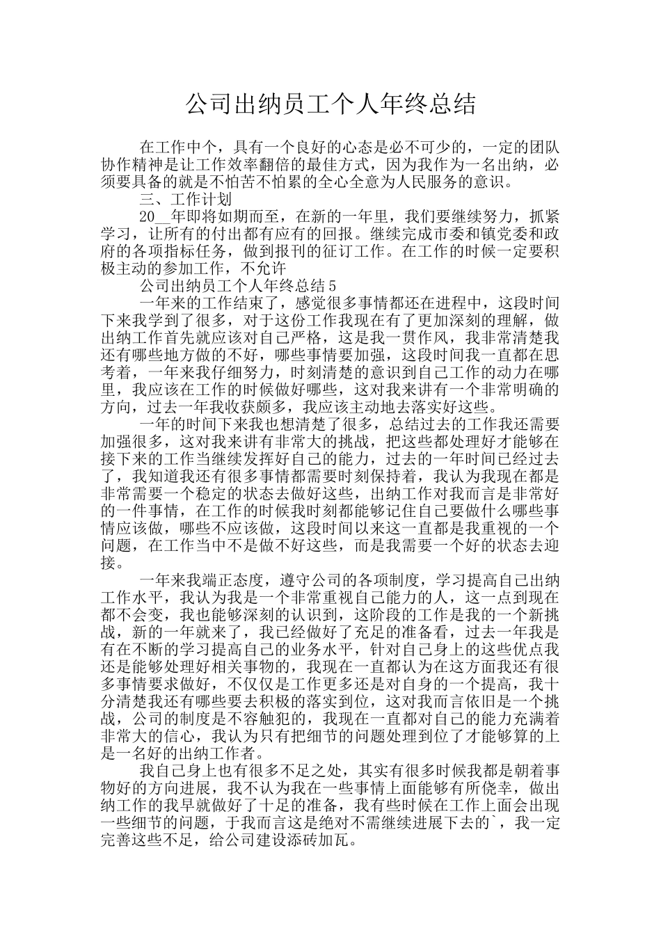 公司出纳员工个人年终总结_第1页