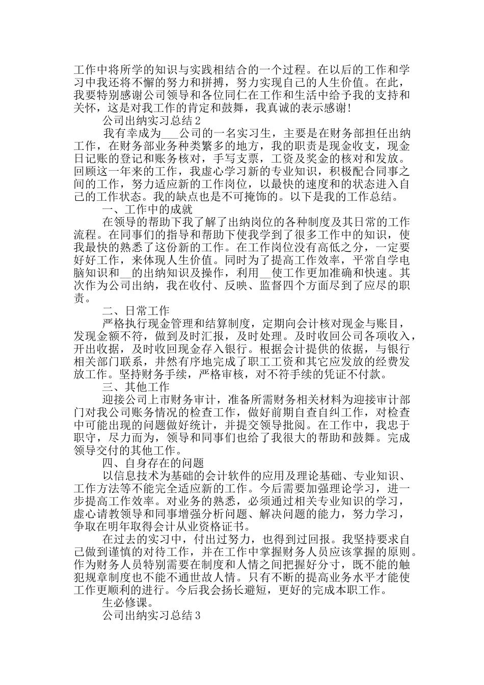 公司出纳岗位大学生实习总结_第2页
