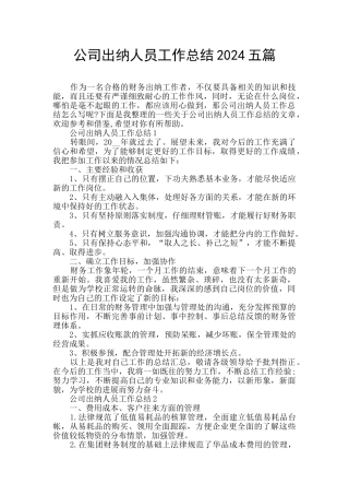 公司出纳人员工作总结2024五篇