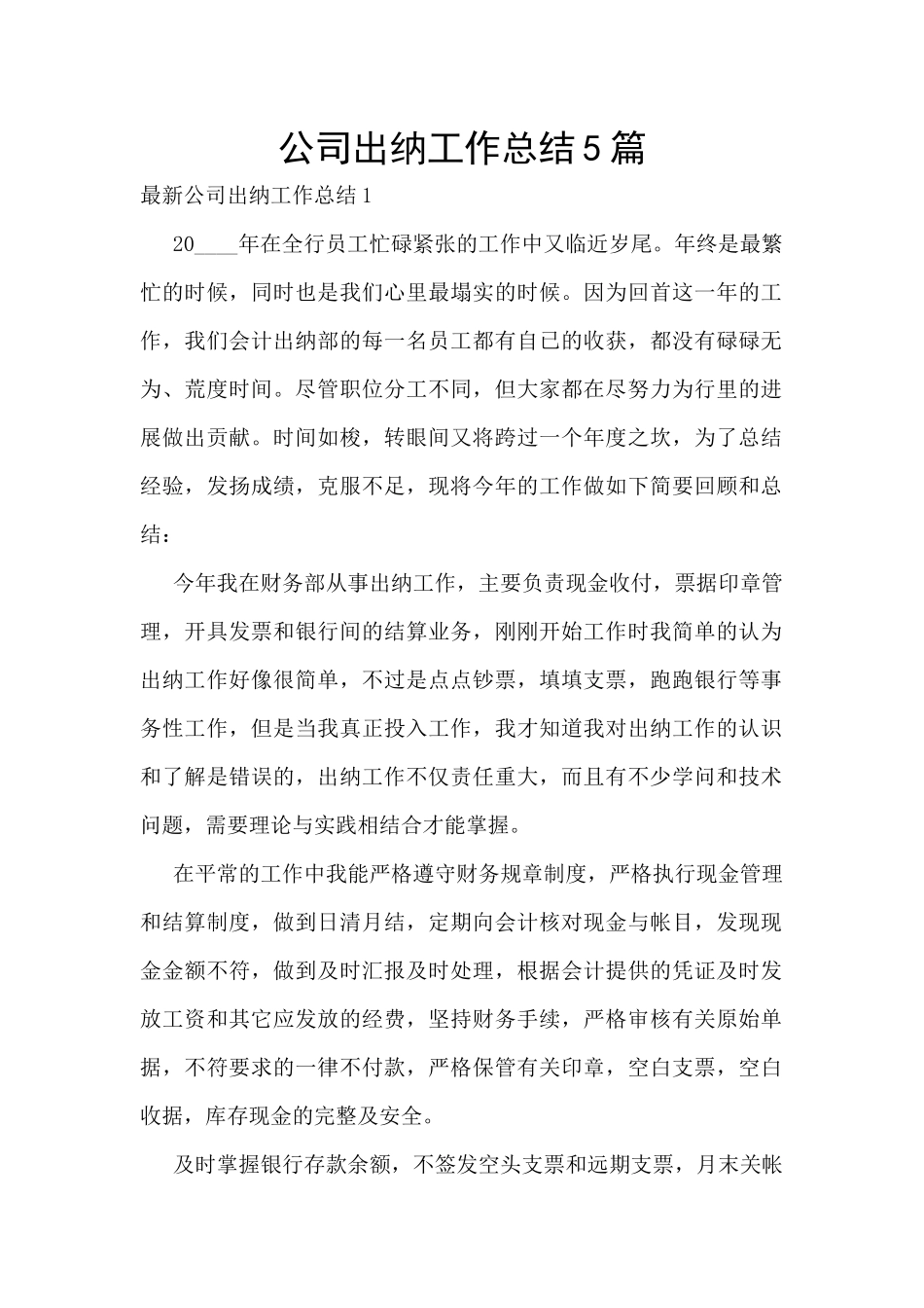 公司出纳工作总结5篇_第1页