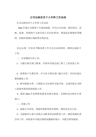公司出纳员员个人年终工作总结