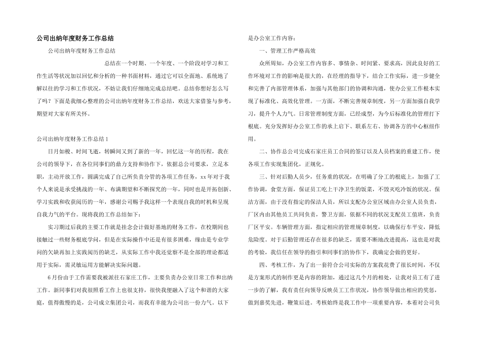 公司出纳年度财务工作总结_第1页