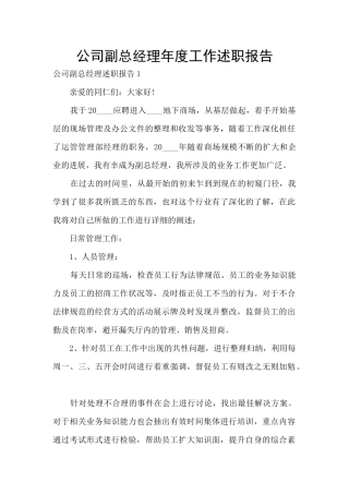 公司副总经理年度工作述职报告