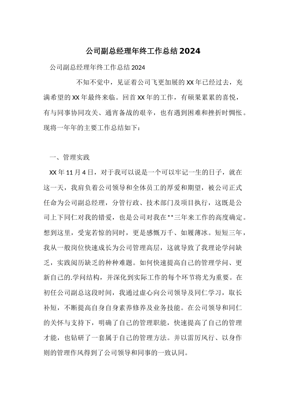 公司副总经理年终工作总结2024_第1页