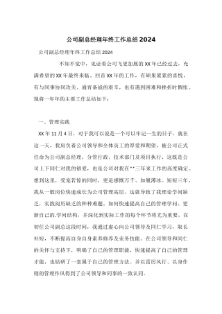 公司副总经理年终工作总结2024