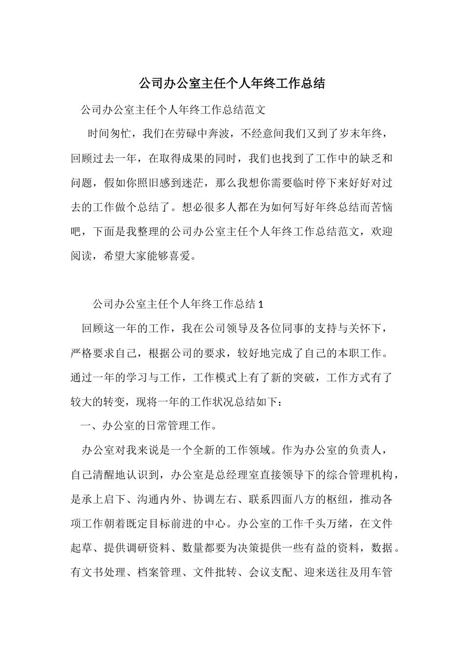 公司办公室主任个人年终工作总结_第1页
