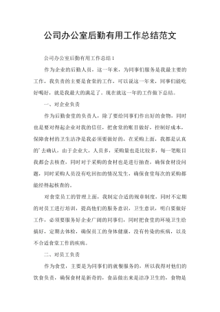 公司办公室后勤实用工作总结范文