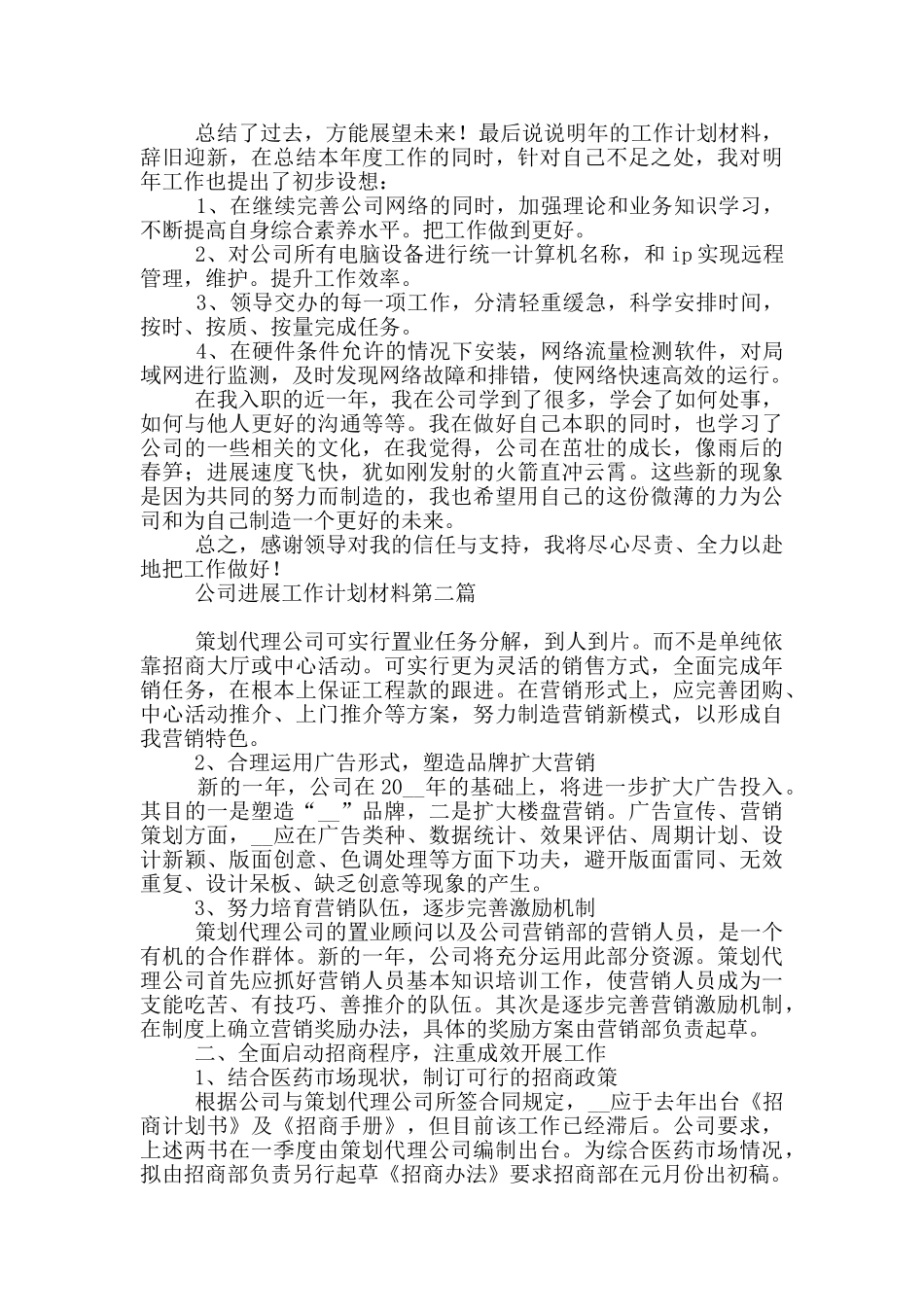 公司发展工作计划材料必备_第2页