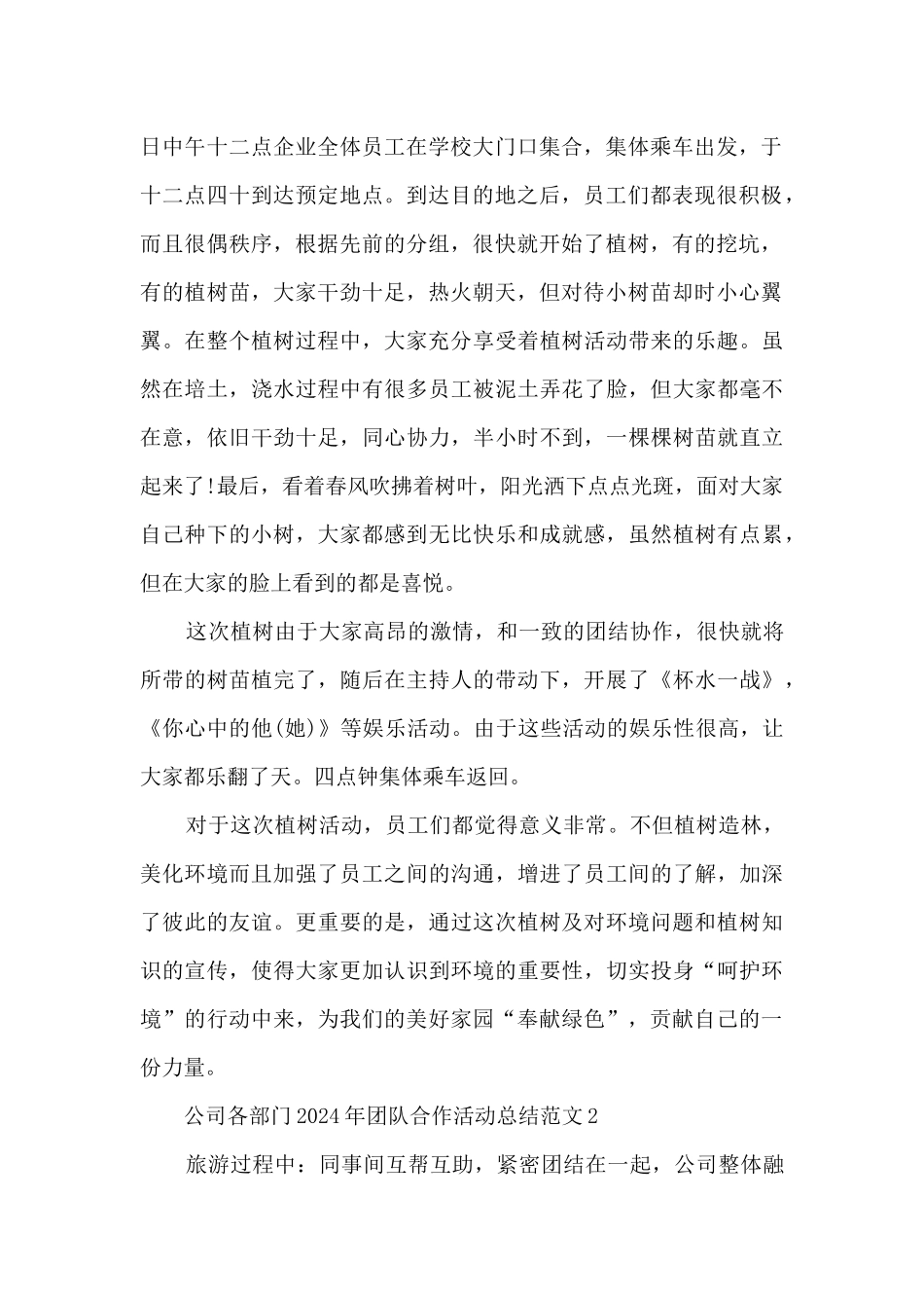 公司各部门2024年团队合作活动总结范文五篇_第2页
