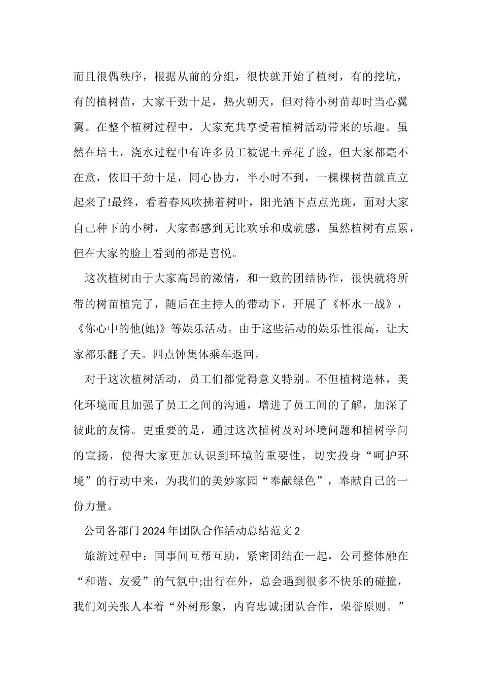 公司各部门2024年团队合作活动总结五篇_第2页