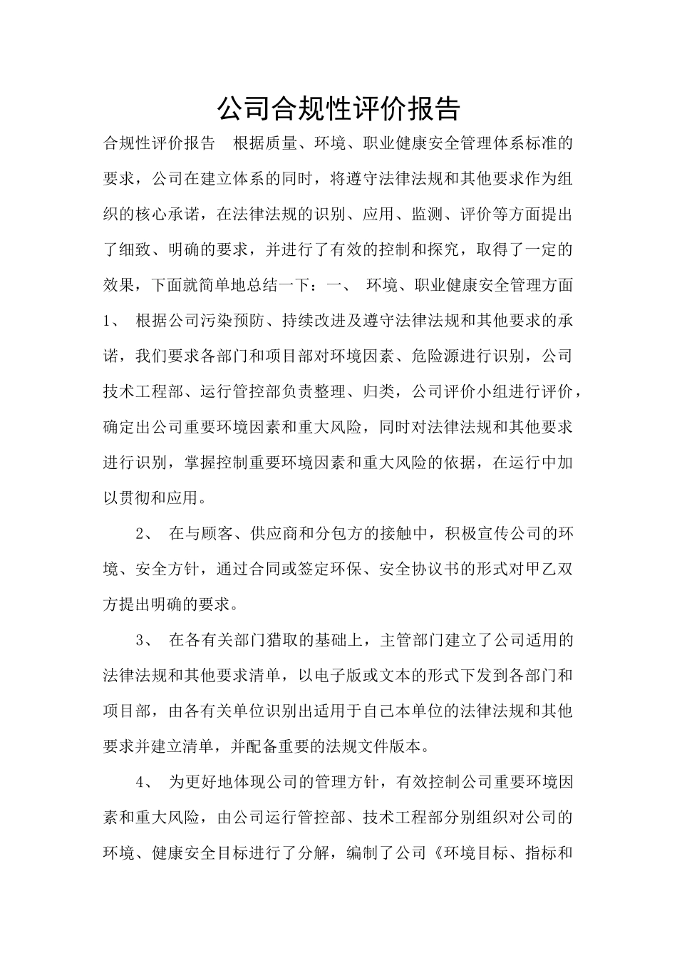 公司合规性评价报告_第1页