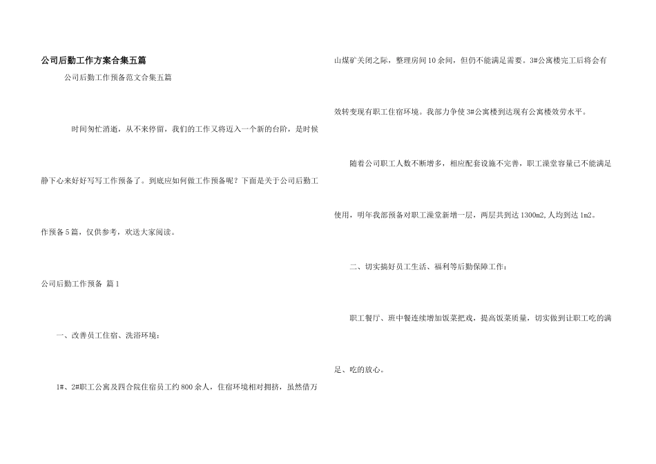 公司后勤工作计划合集五篇_第1页
