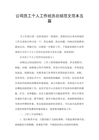 公司员工个人工作经历总结范文范本五篇