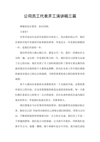 公司员工代表开工演讲稿三篇