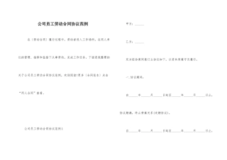 公司员工劳动合同协议范例