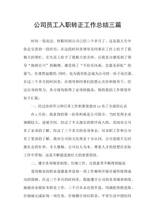 公司员工入职转正工作总结三篇