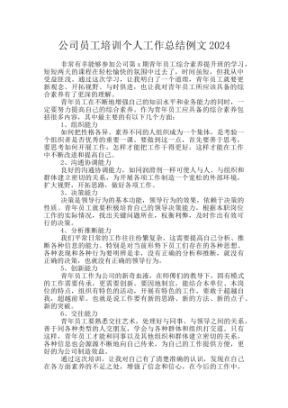 公司员工培训个人工作总结例文2024