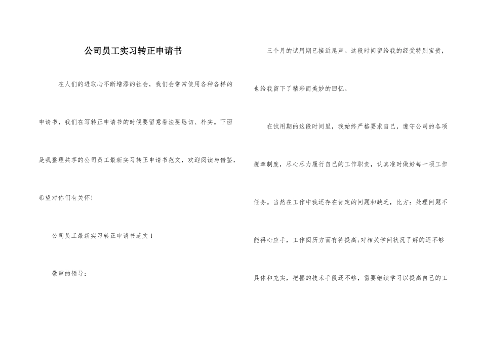 公司员工实习转正申请书_第1页