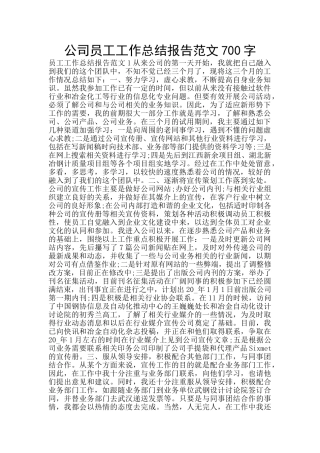 公司员工工作总结报告范文700字