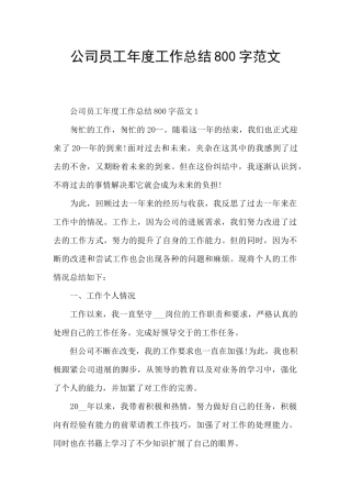 公司员工年度工作总结800字范文