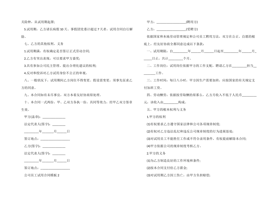 公司员工试用合同模板_第2页