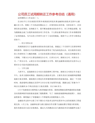 公司员工试用期转正工作参考总结通用