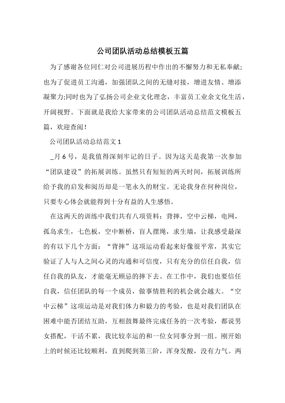 公司团队活动总结模板五篇_第1页