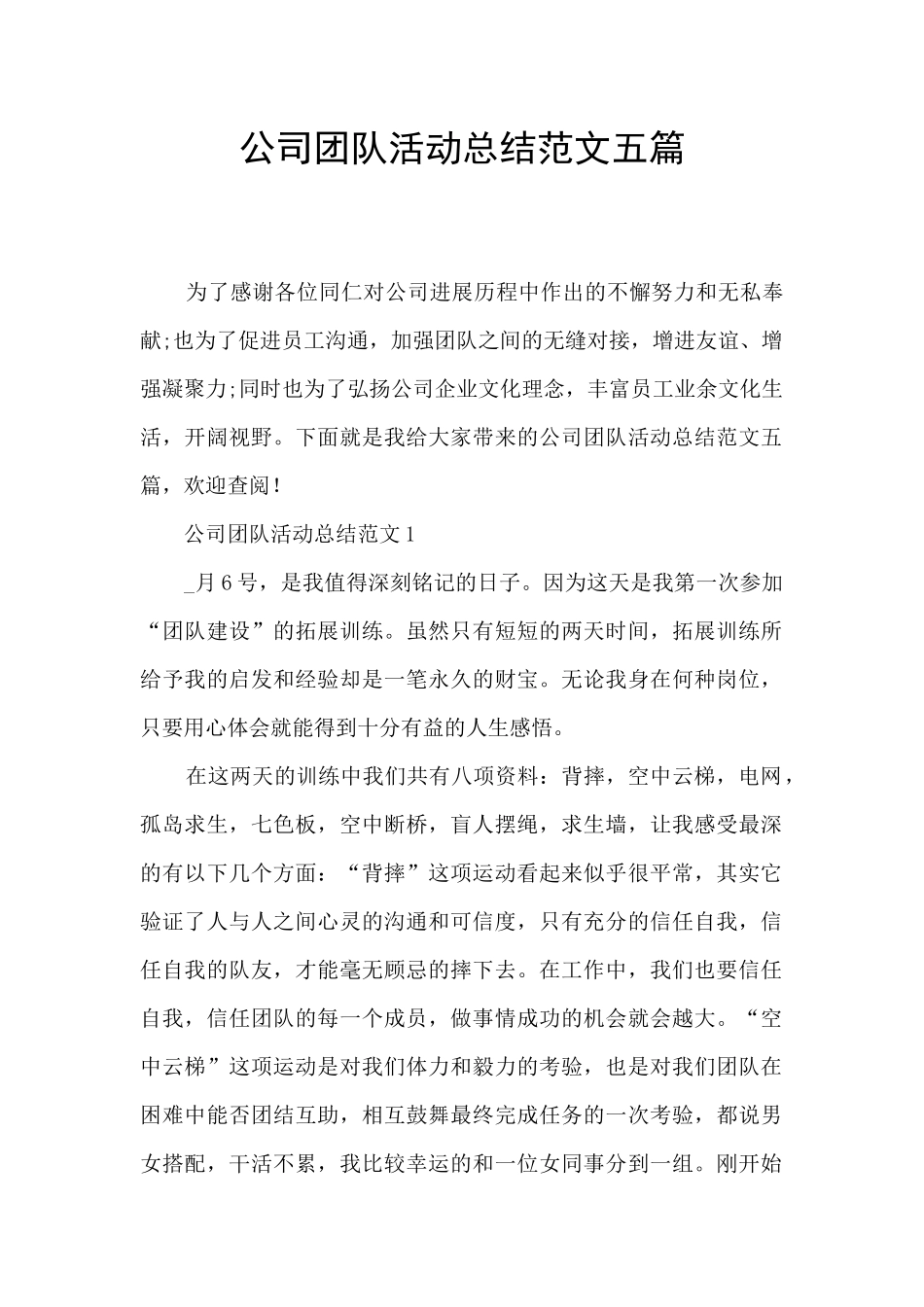 公司团队活动总结范文五篇_第1页