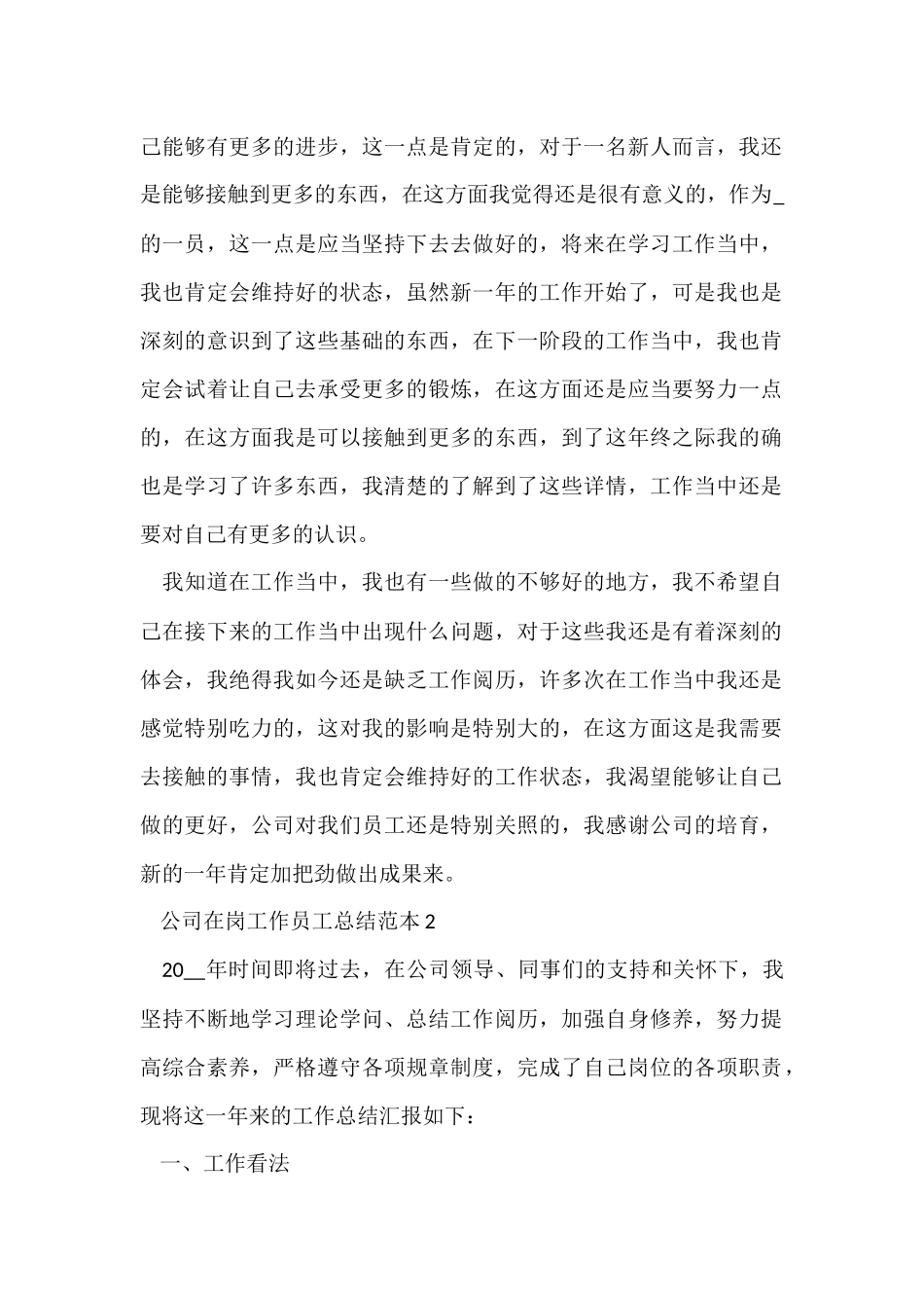 公司在岗工作员工总结范本五篇_第2页