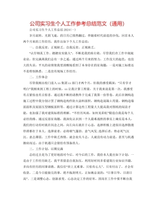 公司实习生个人工作参考总结范文通用