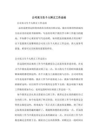公司实习生个人转正工作总结