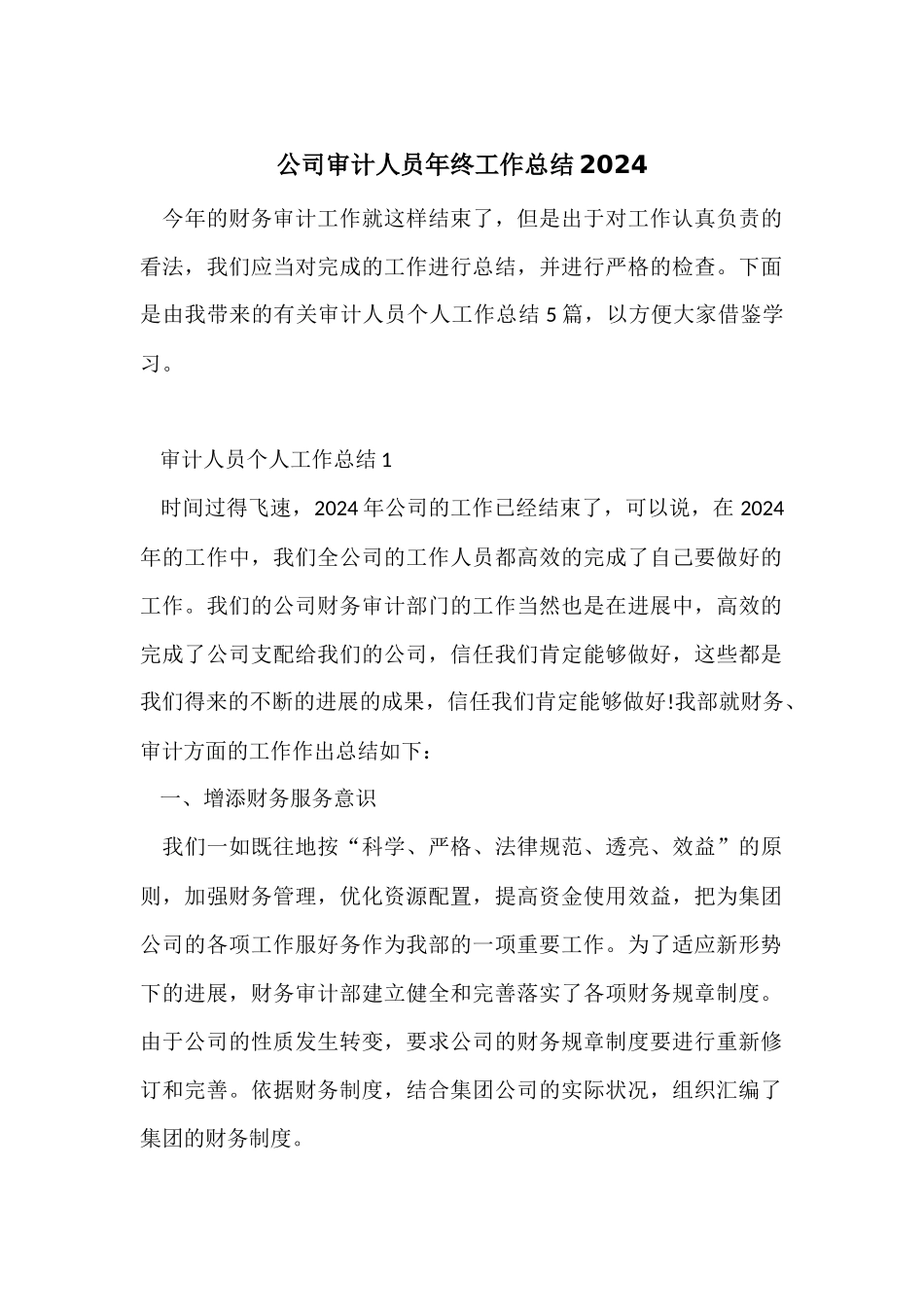 公司审计人员年终工作总结2024_第1页