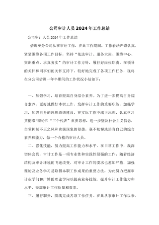 公司审计人员2024年工作总结